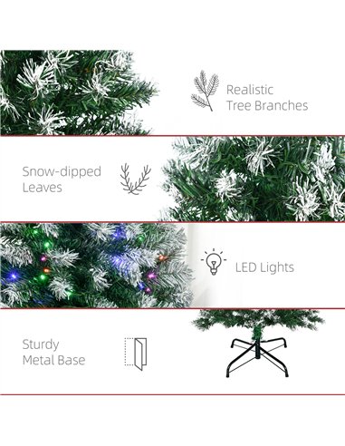 HOMCOM 5FT Tall Prelit Pencil Slim Artificial Christmas Tree with Realistic Branches, 250 Colourful LED Lights and 408 Tips, Xma