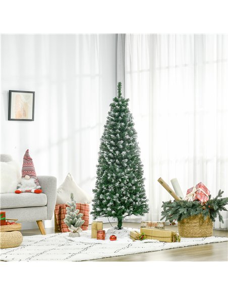 HOMCOM 5FT Tall Prelit Pencil Slim Artificial Christmas Tree with Realistic Branches, 250 Colourful LED Lights and 408 Tips, Xma - pic 201417 | FastDaddyshop