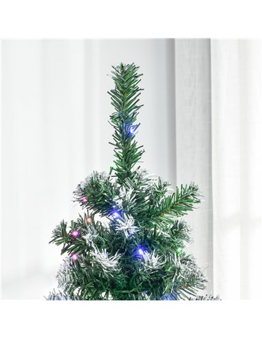 HOMCOM 5FT Tall Prelit Pencil Slim Artificial Christmas Tree with Realistic Branches, 250 Colourful LED Lights and 408 Tips, Xma