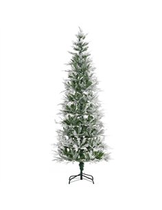 HOMCOM 7 Ft Pencil Snow Flocked Artificial Christmas Tree with Realistic Cypress Branches, Auto Open, Green