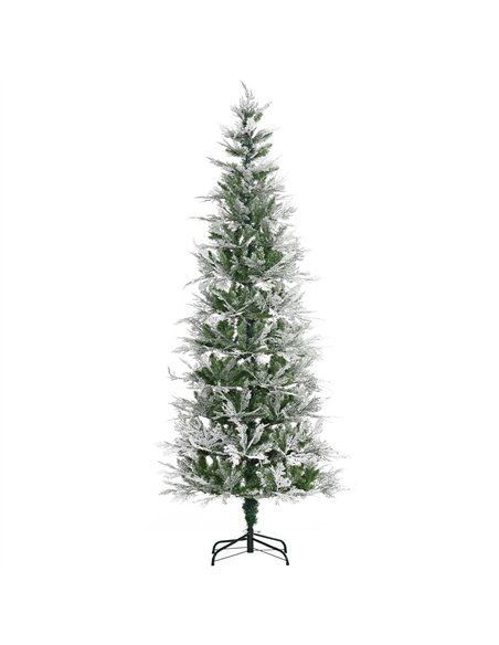 HOMCOM 7 Ft Pencil Snow Flocked Artificial Christmas Tree with Realistic Cypress Branches, Auto Open, Green - pic 201419 | FastDaddyshop