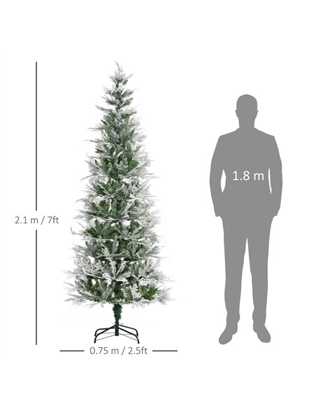 HOMCOM 7 Ft Pencil Snow Flocked Artificial Christmas Tree with Realistic Cypress Branches, Auto Open, Green - pic 201421 | FastDaddyshop