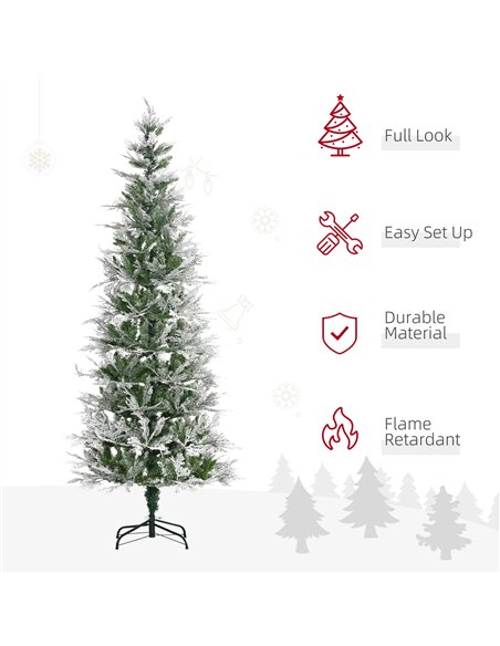 HOMCOM 7 Ft Pencil Snow Flocked Artificial Christmas Tree with Realistic Cypress Branches, Auto Open, Green - pic 201422 | FastDaddyshop