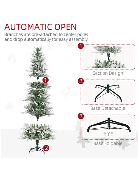 HOMCOM 7 Ft Pencil Snow Flocked Artificial Christmas Tree with Realistic Cypress Branches, Auto Open, Green - pic 201424 | FastDaddyshop