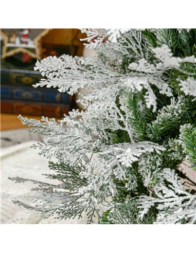 HOMCOM 7 Ft Pencil Snow Flocked Artificial Christmas Tree with Realistic Cypress Branches, Auto Open, Green