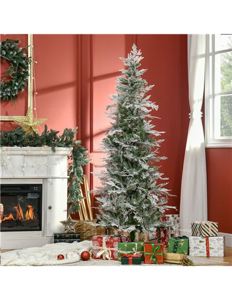 HOMCOM 6 Ft Pencil Snow Flocked Artificial Christmas Tree with Realistic Cypress Branches, Auto Open, Green - pic 201429 | FastDaddyshop