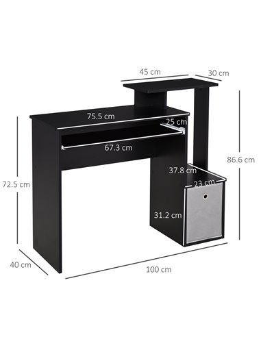 HOMCOM Computer PC Desk with Sliding Keyboard Tray Storage Drawer Shelf, Black
