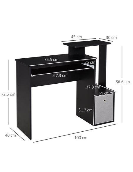 HOMCOM Computer PC Desk with Sliding Keyboard Tray Storage Drawer Shelf, Black - pic 20143 | FastDaddyshop