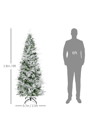 HOMCOM 6 Ft Pencil Snow Flocked Artificial Christmas Tree with Realistic Cypress Branches, Auto Open, Green