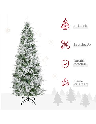 HOMCOM 6 Ft Pencil Snow Flocked Artificial Christmas Tree with Realistic Cypress Branches, Auto Open, Green