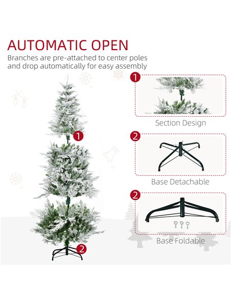 HOMCOM 6 Ft Pencil Snow Flocked Artificial Christmas Tree with Realistic Cypress Branches, Auto Open, Green - pic 201433 | FastDaddyshop