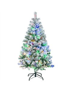 HOMCOM 4.5' Artificial Snow Christmas Trees with Frosted Branches, Warm White or Colourful LED Lights, Steel Base