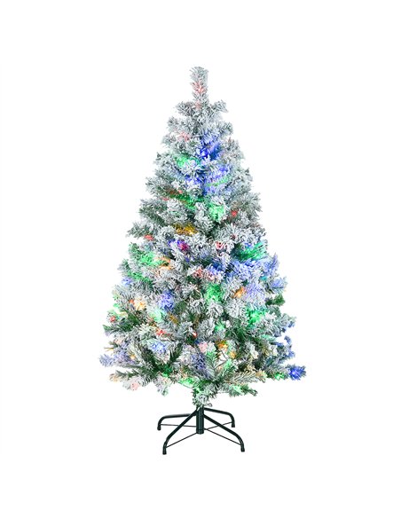 HOMCOM 4.5' Artificial Snow Christmas Trees with Frosted Branches, Warm White or Colourful LED Lights, Steel Base - pic 201437 | FastDaddyshop