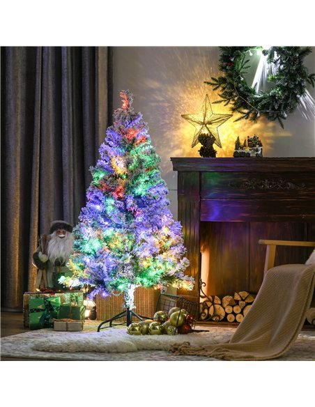 HOMCOM 4.5' Artificial Snow Christmas Trees with Frosted Branches, Warm White or Colourful LED Lights, Steel Base - pic 201438 | FastDaddyshop