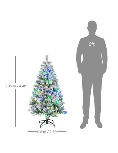 HOMCOM 4.5' Artificial Snow Christmas Trees with Frosted Branches, Warm White or Colourful LED Lights, Steel Base