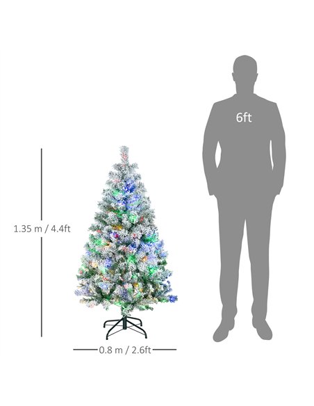 HOMCOM 4.5' Artificial Snow Christmas Trees with Frosted Branches, Warm White or Colourful LED Lights, Steel Base - pic 201439 | FastDaddyshop