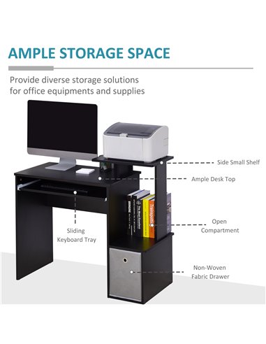 HOMCOM Computer PC Desk with Sliding Keyboard Tray Storage Drawer Shelf, Black
