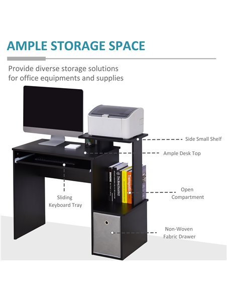 HOMCOM Computer PC Desk with Sliding Keyboard Tray Storage Drawer Shelf, Black - pic 20144 | FastDaddyshop