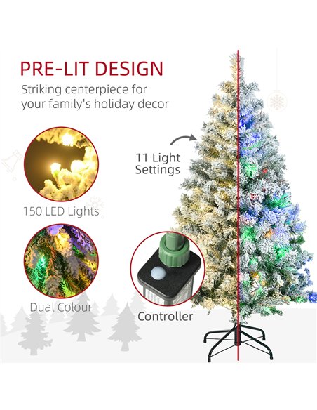 HOMCOM 4.5' Artificial Snow Christmas Trees with Frosted Branches, Warm White or Colourful LED Lights, Steel Base - pic 201440 | FastDaddyshop