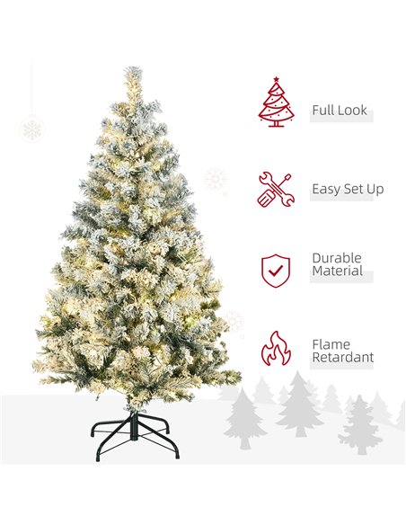 HOMCOM 4.5' Artificial Snow Christmas Trees with Frosted Branches, Warm White or Colourful LED Lights, Steel Base - pic 201441 | FastDaddyshop