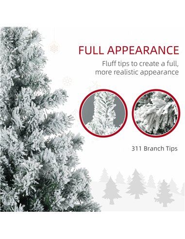 HOMCOM 4.5' Artificial Snow Christmas Trees with Frosted Branches, Warm White or Colourful LED Lights, Steel Base