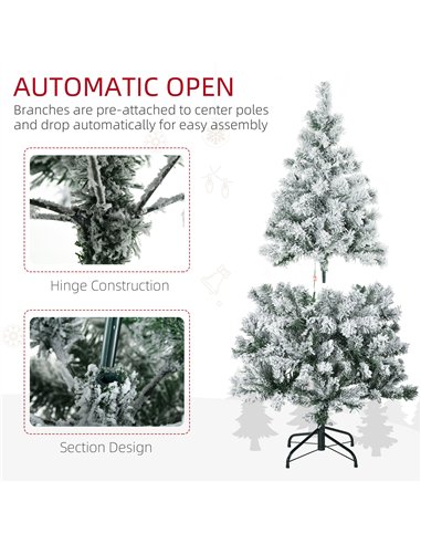 HOMCOM 4.5' Artificial Snow Christmas Trees with Frosted Branches, Warm White or Colourful LED Lights, Steel Base
