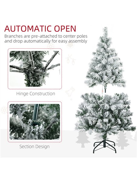 HOMCOM 4.5' Artificial Snow Christmas Trees with Frosted Branches, Warm White or Colourful LED Lights, Steel Base - pic 201444 | FastDaddyshop