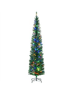 HOMCOM 7.5' Artificial Prelit Christmas Trees Holiday Décor with Colourful LED Lights, Pencil Shape, Steel Base