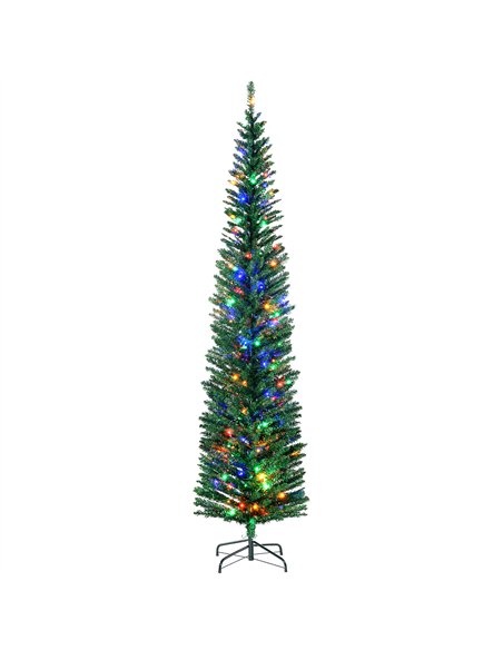 HOMCOM 7.5' Artificial Prelit Christmas Trees Holiday Décor with Colourful LED Lights, Pencil Shape, Steel Base - pic 201446 | FastDaddyshop