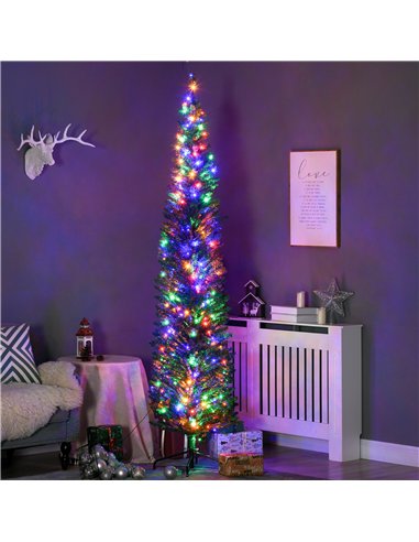 HOMCOM 7.5' Artificial Prelit Christmas Trees Holiday Décor with Colourful LED Lights, Pencil Shape, Steel Base
