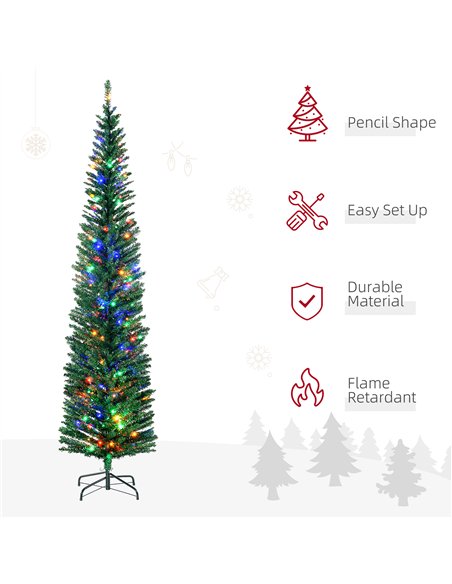 HOMCOM 7.5' Artificial Prelit Christmas Trees Holiday Décor with Colourful LED Lights, Pencil Shape, Steel Base - pic 201449 | FastDaddyshop
