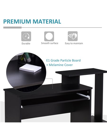 HOMCOM Computer PC Desk with Sliding Keyboard Tray Storage Drawer Shelf Home Office Workstation Gaming Study Wooden Black - pic 20145 | FastDaddyshop