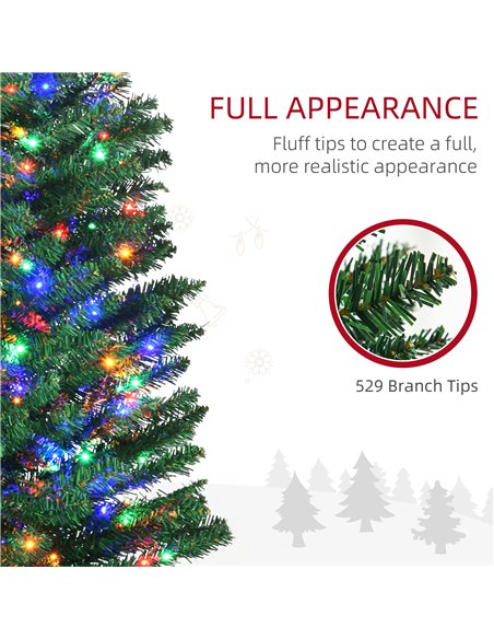 HOMCOM 7.5' Artificial Prelit Christmas Trees Holiday Décor with Colourful LED Lights, Pencil Shape, Steel Base - pic 201450 | FastDaddyshop
