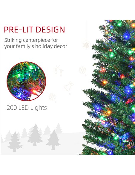 HOMCOM 7.5' Artificial Prelit Christmas Trees Holiday Décor with Colourful LED Lights, Pencil Shape, Steel Base - pic 201451 | FastDaddyshop