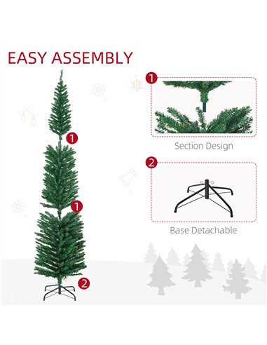 HOMCOM 7.5' Artificial Prelit Christmas Trees Holiday Décor with Colourful LED Lights, Pencil Shape, Steel Base