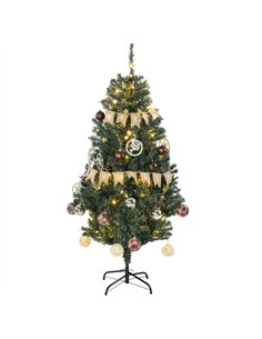 HOMCOM 5' Artificial Prelit Christmas Trees Holiday Décor with Warm White LED Lights, Decoration, Banner, Tag, Ball