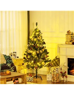 HOMCOM 5' Artificial Prelit Christmas Trees Holiday Décor with Warm White LED Lights, Decoration, Banner, Tag, Ball 2