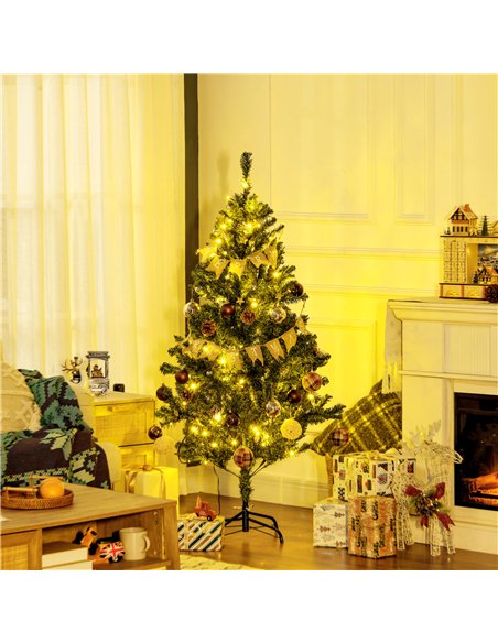HOMCOM 5' Artificial Prelit Christmas Trees Holiday Décor with Warm White LED Lights, Decoration, Banner, Tag, Ball - pic 201456 | FastDaddyshop