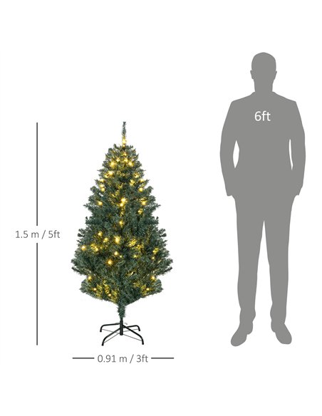 HOMCOM 5' Artificial Prelit Christmas Trees Holiday Décor with Warm White LED Lights, Decoration, Banner, Tag, Ball - pic 201457 | FastDaddyshop