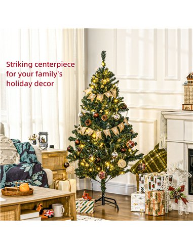 HOMCOM 5' Artificial Prelit Christmas Trees Holiday Décor with Warm White LED Lights, Decoration, Banner, Tag, Ball