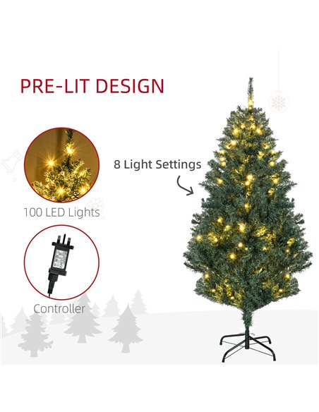 HOMCOM 5' Artificial Prelit Christmas Trees Holiday Décor with Warm White LED Lights, Decoration, Banner, Tag, Ball - pic 201459 | FastDaddyshop