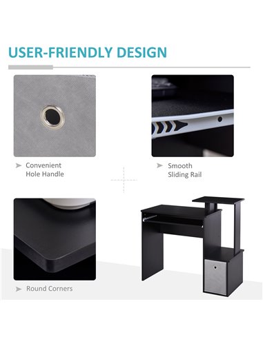 HOMCOM Computer PC Desk with Sliding Keyboard Tray Storage Drawer Shelf Home Office Workstation Gaming Study Wooden Black
