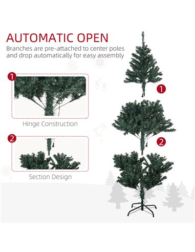 HOMCOM 5' Artificial Prelit Christmas Trees Holiday Décor with Warm White LED Lights, Decoration, Banner, Tag, Ball