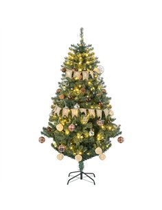 HOMCOM 6' Artificial Prelit Christmas Trees Holiday Décor with Warm White LED Lights, Decoration, Banner, Tag, Ball