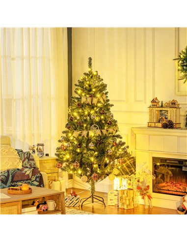 HOMCOM 6' Artificial Prelit Christmas Trees Holiday Décor with Warm White LED Lights, Decoration, Banner, Tag, Ball