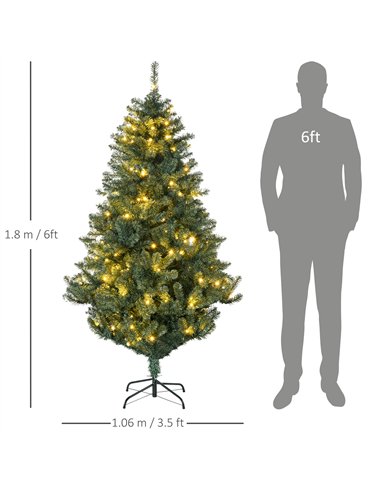 HOMCOM 6' Artificial Prelit Christmas Trees Holiday Décor with Warm White LED Lights, Decoration, Banner, Tag, Ball