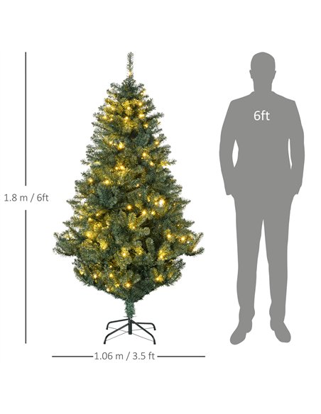 HOMCOM 6' Artificial Prelit Christmas Trees Holiday Décor with Warm White LED Lights, Decoration, Banner, Tag, Ball - pic 201466 | FastDaddyshop
