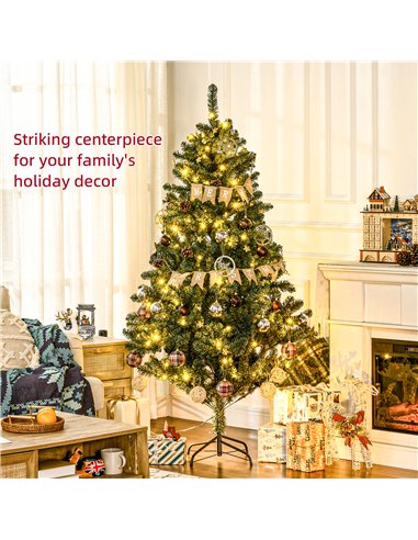 HOMCOM 6' Artificial Prelit Christmas Trees Holiday Décor with Warm White LED Lights, Decoration, Banner, Tag, Ball