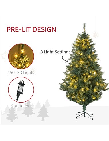HOMCOM 6' Artificial Prelit Christmas Trees Holiday Décor with Warm White LED Lights, Decoration, Banner, Tag, Ball