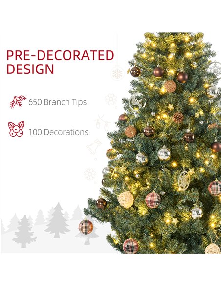 HOMCOM 6' Artificial Prelit Christmas Trees Holiday Décor with Warm White LED Lights, Decoration, Banner, Tag, Ball - pic 201469 | FastDaddyshop